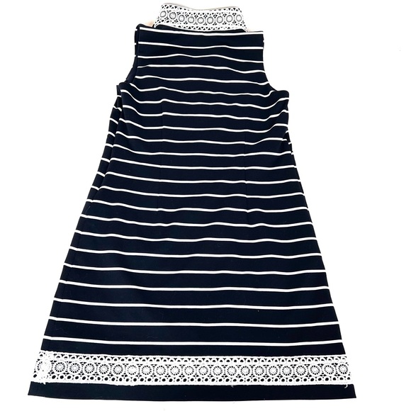 Eliza J striped a-line lace trim navy dark blue dress - Picture 8 of 10